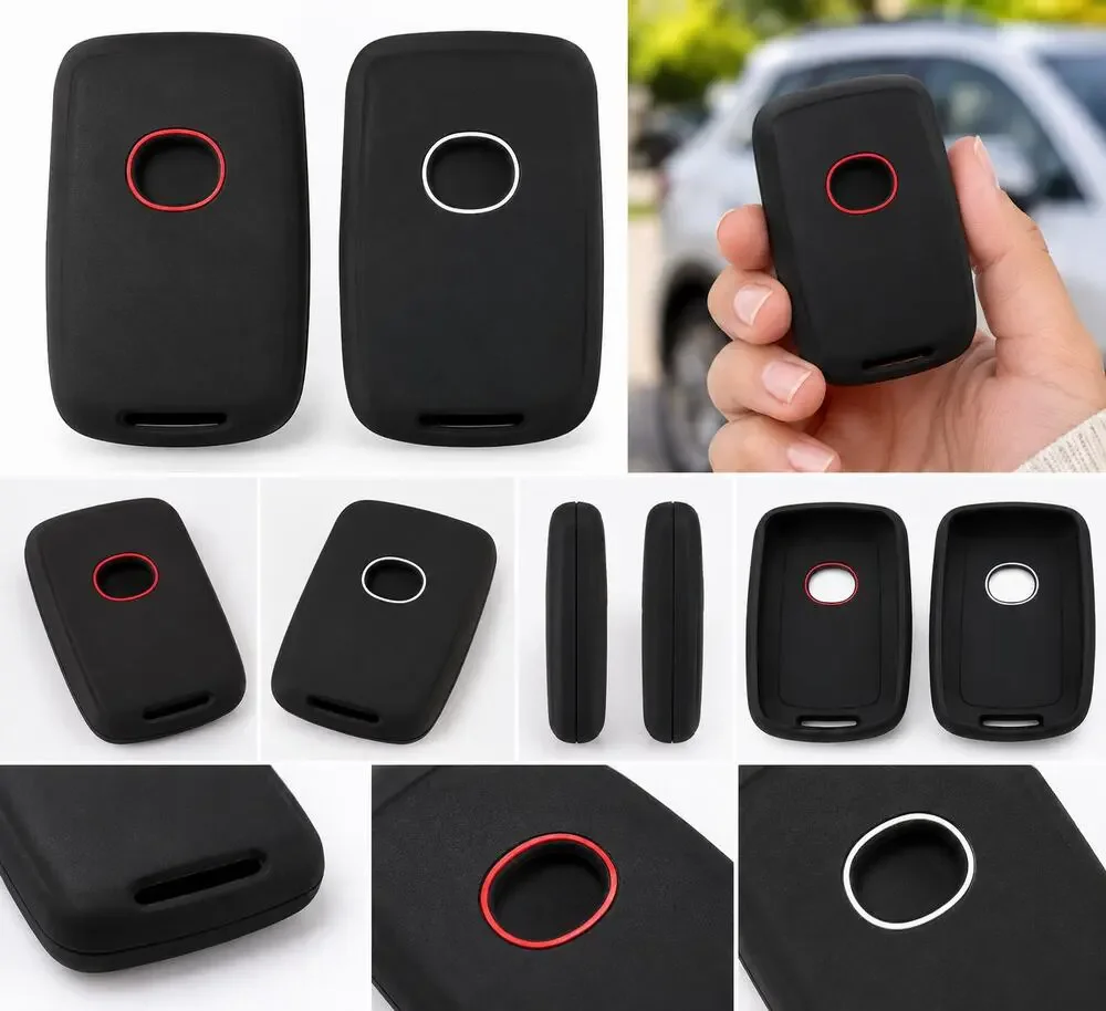 2-Pack Black Smart Key Fob Covers – Red & White Accent Rings